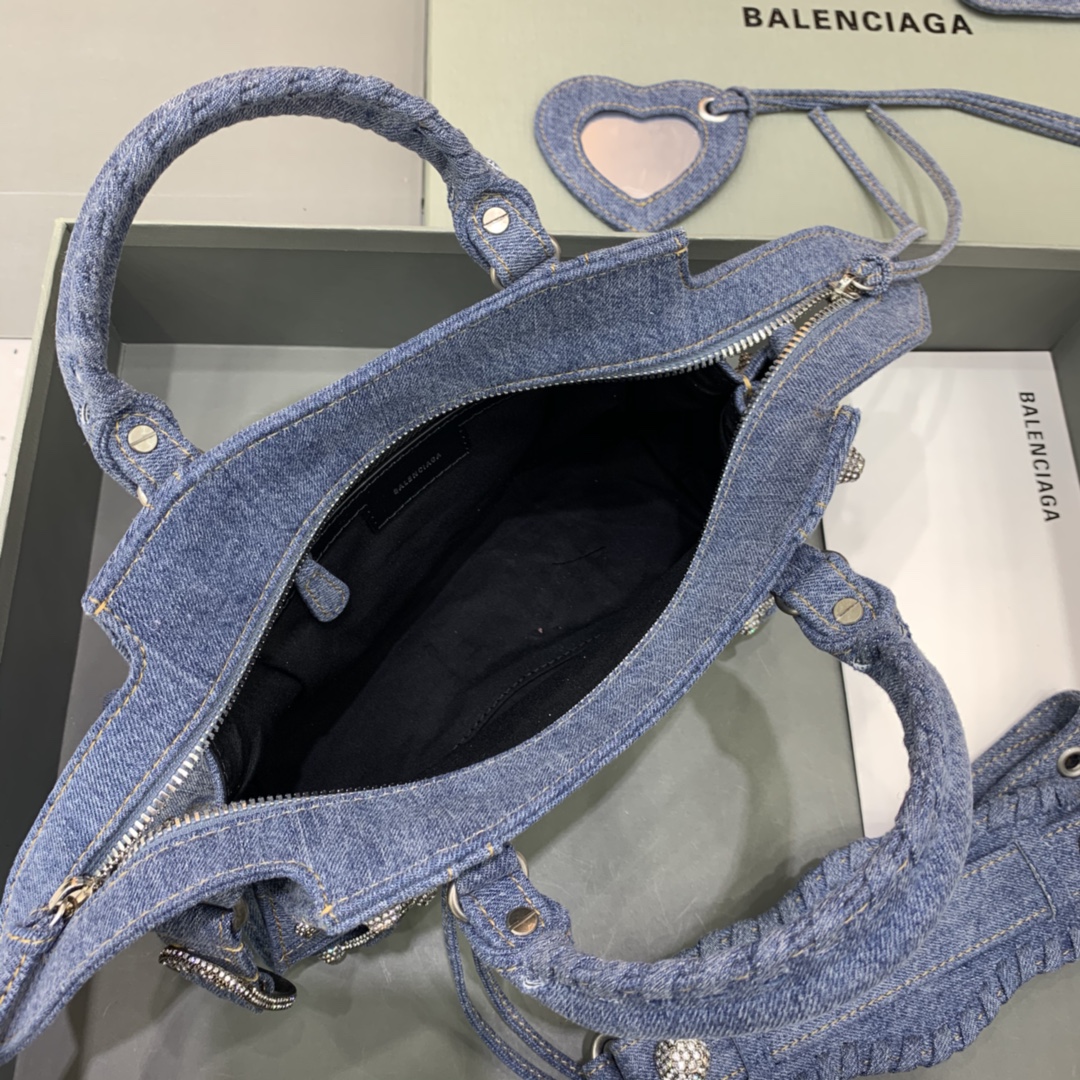 Balenciaga Neo Cagole XS Handbag Shoulder Bag in Denim With Rhinestones